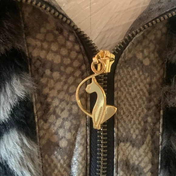 Baby phat Women's Faux Fur Jacket in blue Black and Gray - Picture 2 of 3